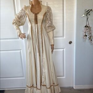 Vintage 70s GUNNE SAX by Jessica ecru and brown lace Victorian wedding dress S